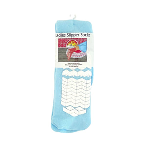 Treaded Mid-Calf Slipper Socks - Women's - Blue - Front View