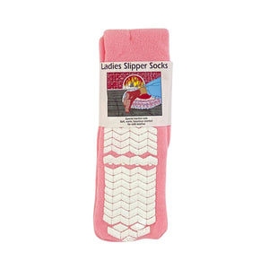 Treaded Mid-Calf Slipper Socks - Women's - Pink - Front View