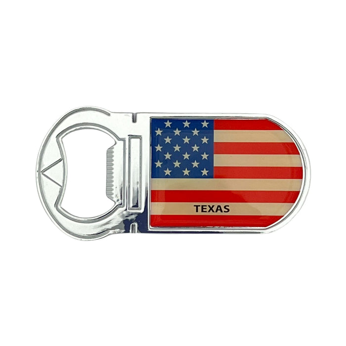 USA Flag Texas Metal Magnet with Bottle Opener