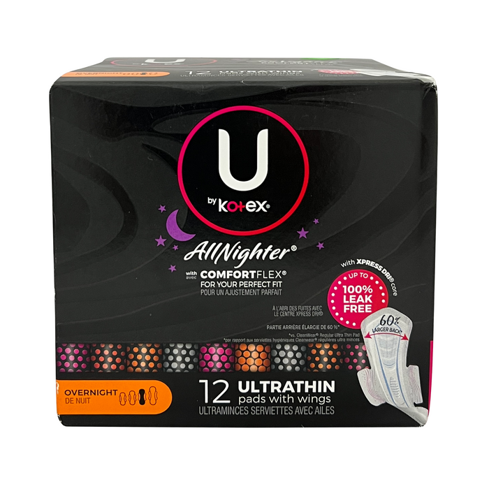U by Kotex AllNighter 12 Ultrathin Pads with Wings