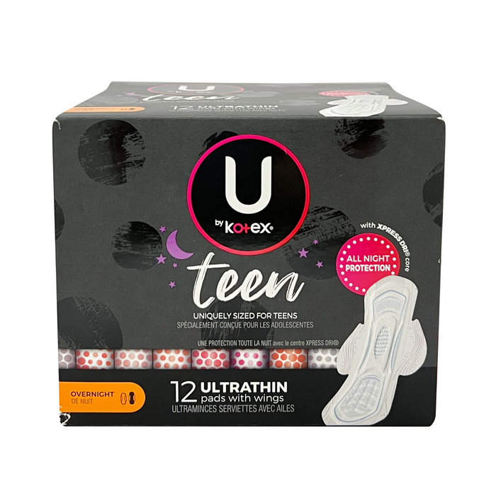 U by Kotex Teen Overnight 12 Ultrathin Pads with Wings