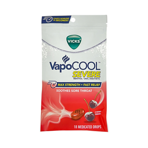 One unit of Vapocool Cherry Freeze Sore Throat Drops 18 pc
