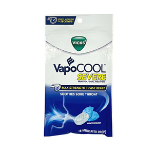 One unit of Vicks Vapocool Winterfrost Sore Throat Drops 18 pc