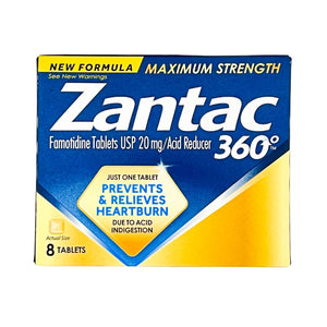 One unit of Zantac 360 Maximum Strength Acid Reducer 8 tablets